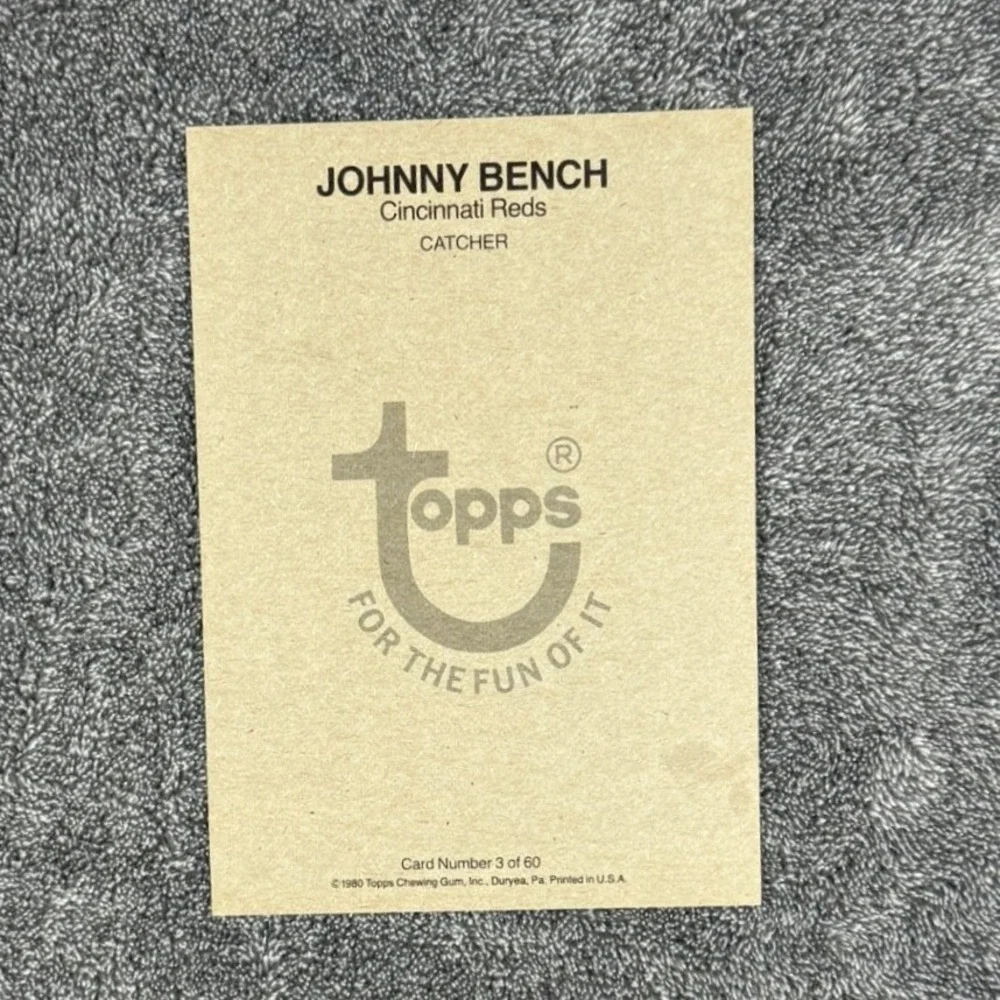 1980 Topps Johnny Bench Cincinnati Reds Catcher Card 3 of 60 Oversized Vintage - Picture 2 of 4